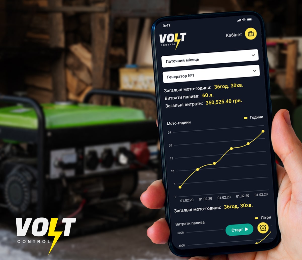 Volt Control – контроль мотогодин і витрат генератора